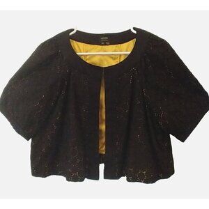 NICOLE MILLER Cropped Jacket Black Eyelet Gold Satin Lined Puff Sleeves - 14